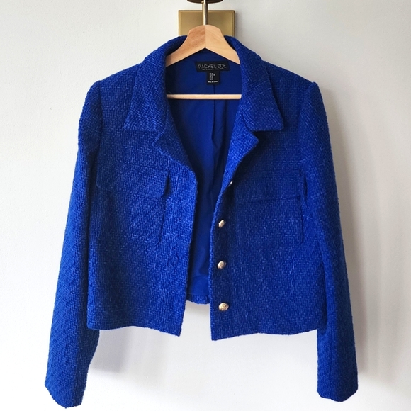 Rachel Zoe Cobalt Blue Cropped Jacket with Gold Buttons - Picture 1 of 8